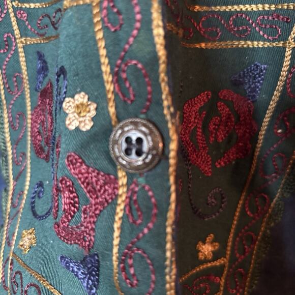 Vintage Solutions Paisley Embroidered Blue & Green Vest SZ 2X 90s Boho Western - Picture 3 of 9